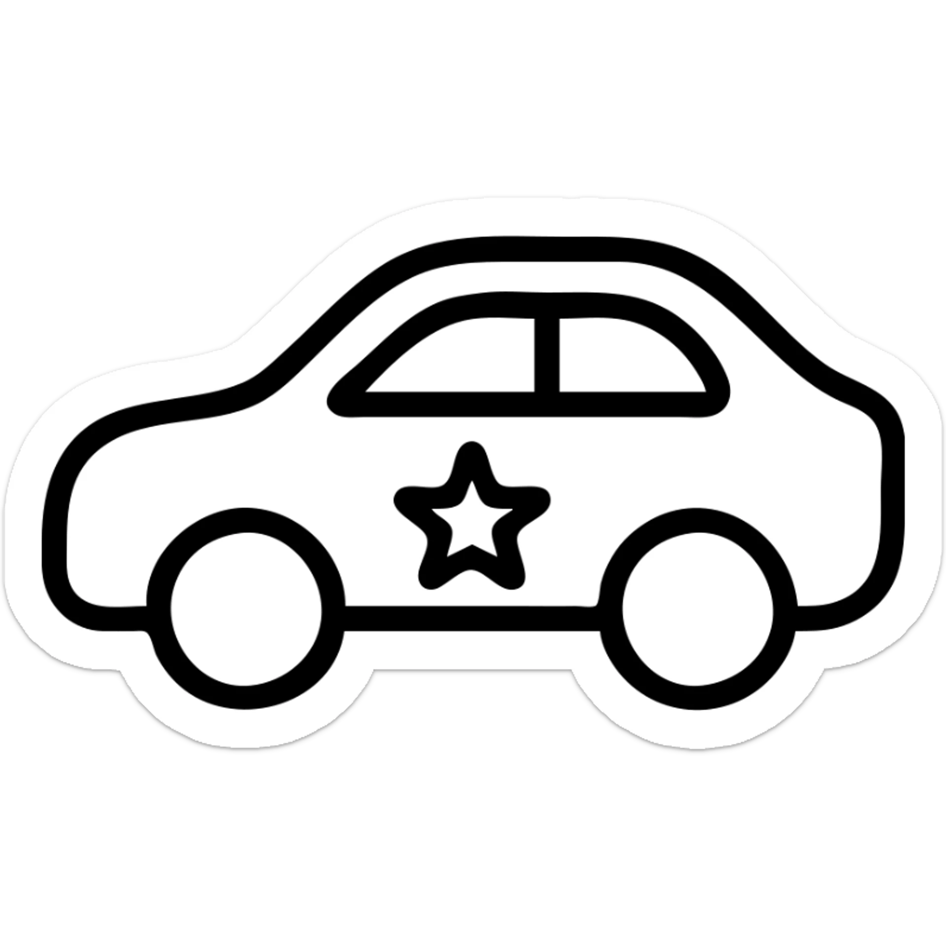 outlined icon of a small star on the glossy black body of a premium vehicle, clean lines, subtle reflections, modern and simple sticker
