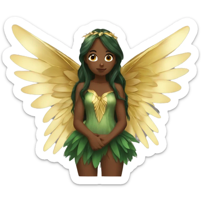 big wings, Beautiful, fairy, gold, brown, dark green, green, long hair sticker