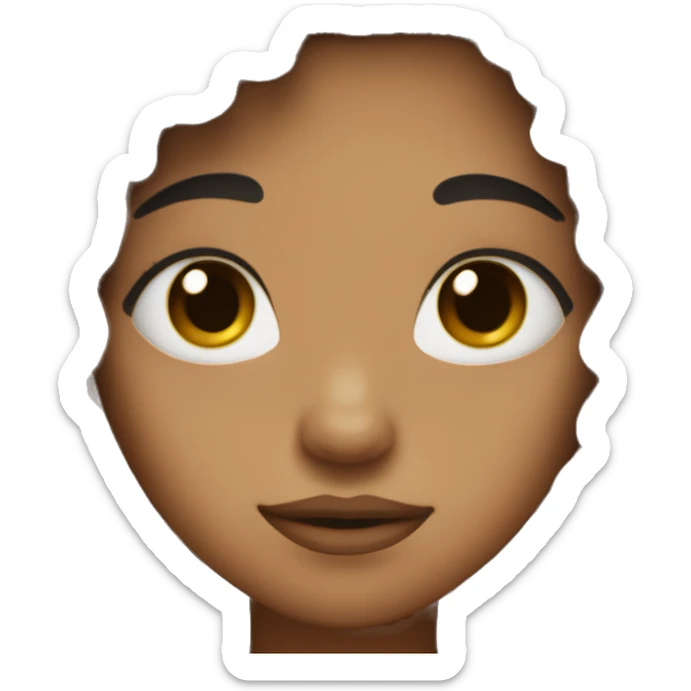 light brown skin , black hair, dark brown eyes, 3 little black spots on face, fluffy hair sticker