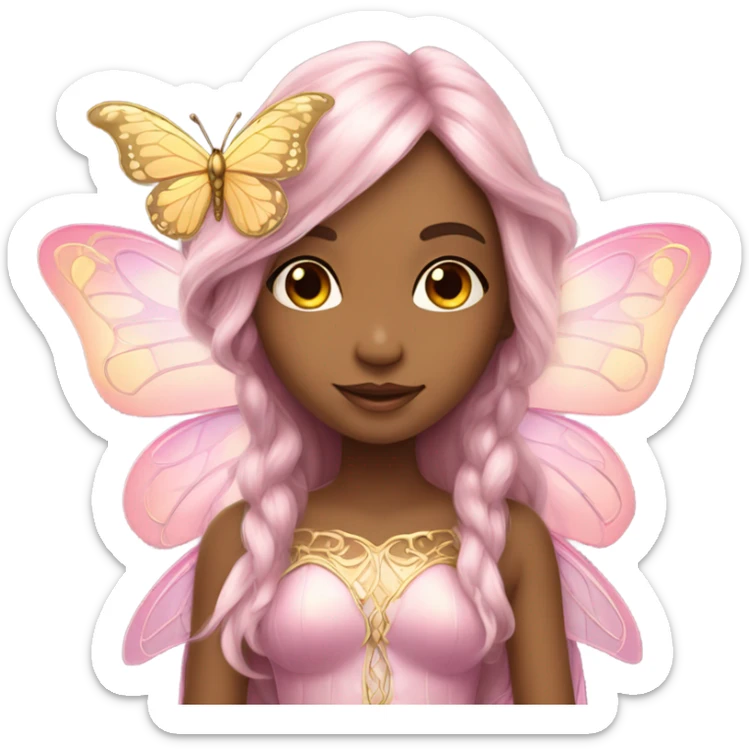 Beautiful, flower, fairy, pink, gold, silver, long hair, butterfly wings sticker