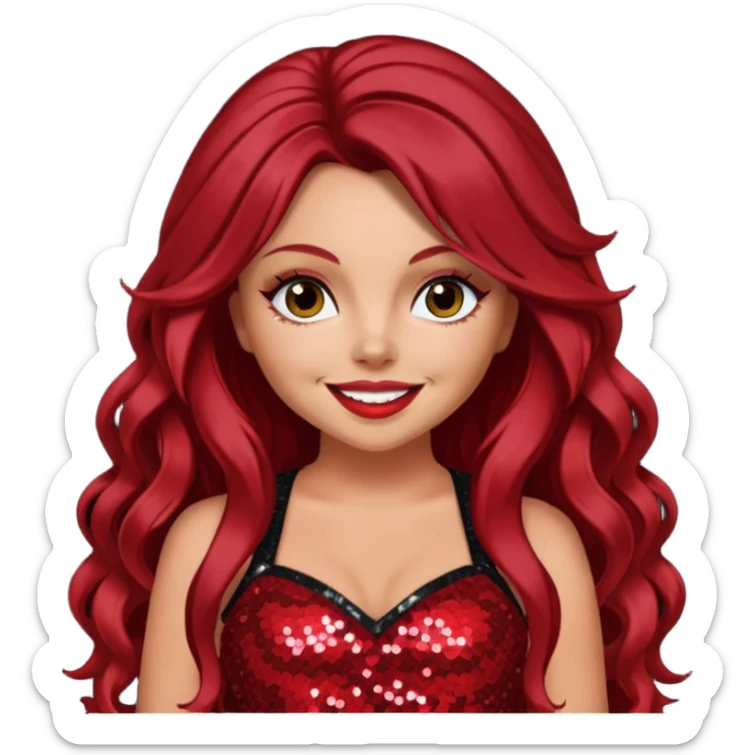 Jesy Nelson from Little Mix with long dark red hair, red sequin outfit sticker