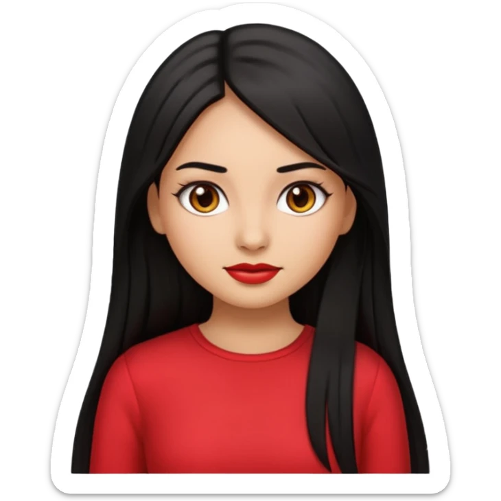 create a girl emoji with long black hair, straight hair and tan skin, with latina makeup and red clothes sticker