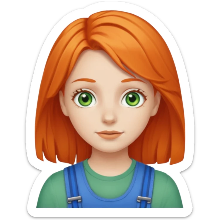 White girl with green eyes and blue braces and orange hair  sticker