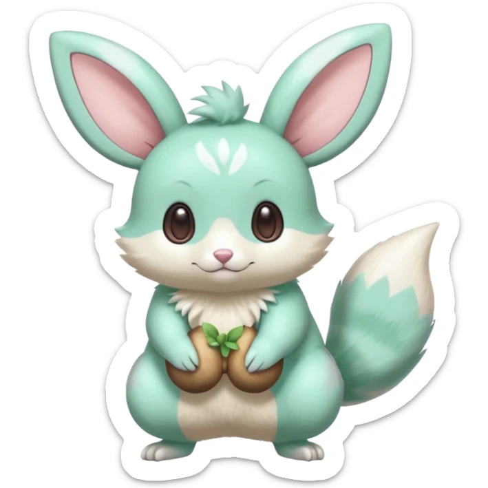 Kawaii Shiny Colorful Pastel Minty Green Minccino-Furret-Emolga-Eevee-fusion Full Body sticker