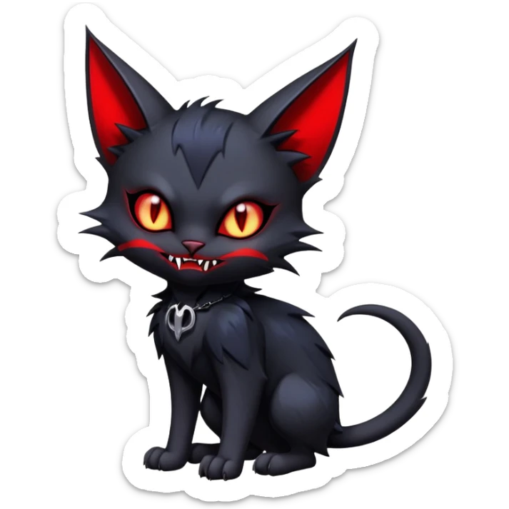 Vampiric feral futuristic gothic emo dark bat-cat-Litten-Noibat-Fakémon-hybrid-creature (full body) sticker