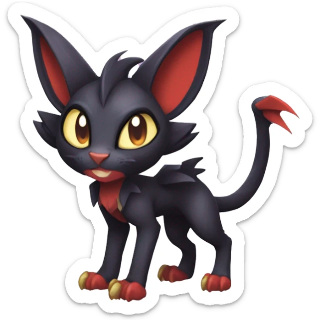 Black cool beautiful vampiric Noivern-Litten-Lykoi-Caracal-Fakemon with big bat ears full-body sticker