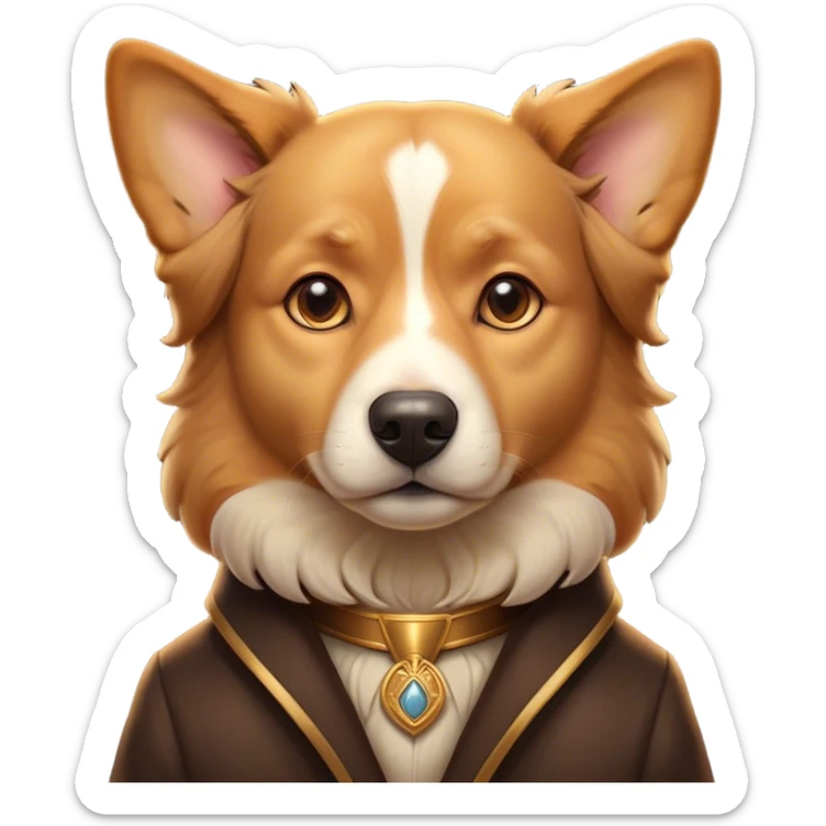 Cinematic Noble Domestic Dog Portrait Emoji, Poised and dignified, with a well-proportioned build and a neatly groomed coat of warm, inviting tones, expressive eyes radiating loyalty and wisdom, Simplified yet sharp and sophisticated features, highly detailed, glowing with a soft, dignified glow, high shine, intelligent and steadfast, stylized with an air of understated charm, focused and attentive, soft glowing outline, capturing the essence of a watchful and confident domestic dog that feels as though it could step out of the screen with effortless authority! sticker