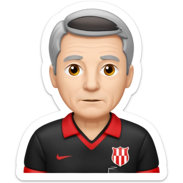 Older Referee – Experienced Look
 Wearing black jersey, gray hair, calm but firm, red card lifted halfway. sticker