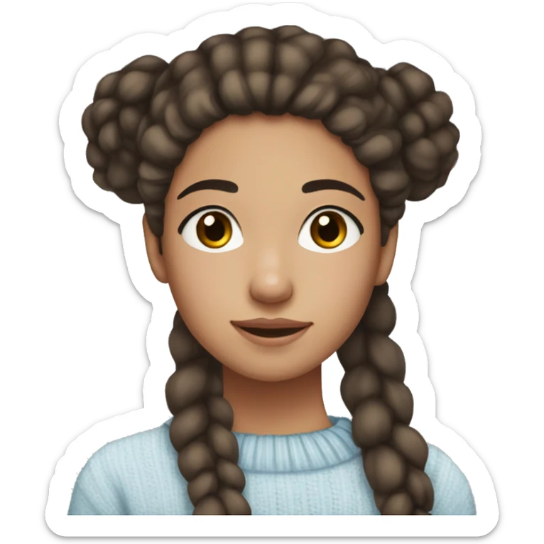 teenage girl, hispanic, freckles, afro brown hair, pony tail, brown eyes, light blue sweater, winter sweater, freckles sticker