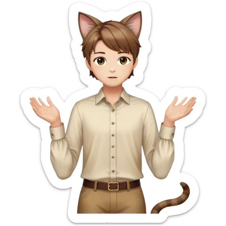 effeminate young femboy man with brown shiny hair, brown cat ears, blouse, cute, gorgeous, anime, catboy, full body sticker