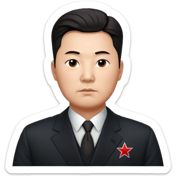 Official portrait of a North Korean man, head of the hull production workshop at a shipyard, serious and formal style, dark suit, confident and focused expression, style inspired by Soviet and North Korean official portraits sticker