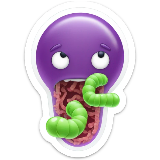 Bacteria coming out of a tube with a digestive tract in the background sticker