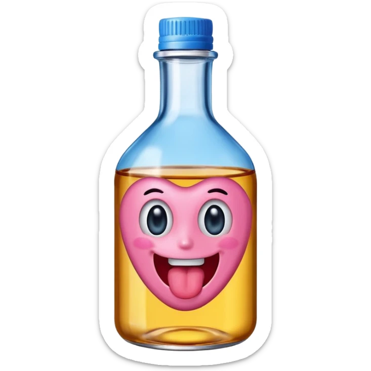 Smiling bottle of oil pink with silly face tongue out blue top sticker