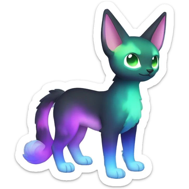 Cute cool black nebula fading green blue purple pink gradient animal hybrid Fakemon full body sticker