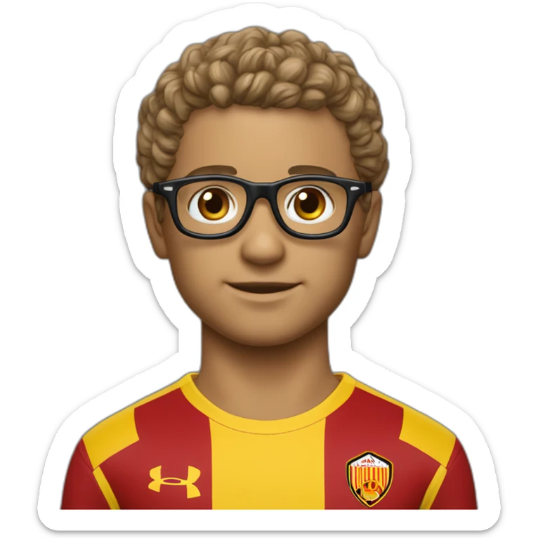 Un petit garçon aux cheveux bouclés et avec des lunettes accompagné de sa petite soeur avec des maillots du RC Lens sticker
