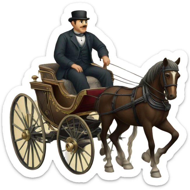 a man sits in a horse-drawn carriage from Russia in the 19th century sticker