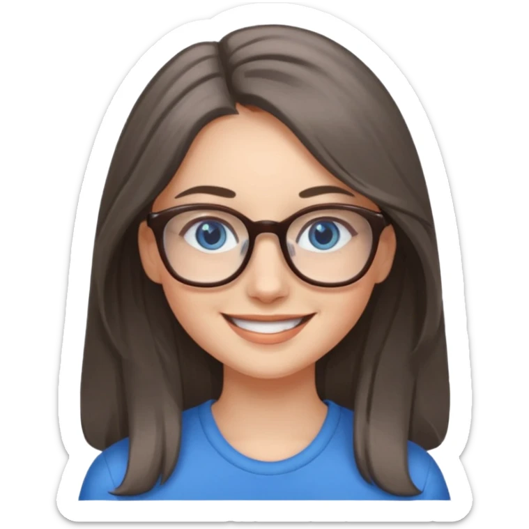 Long Grey and brown haired emoji with blue eyes and glasses female young  sticker