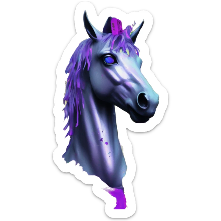 .Zombie_ Vaporwave black holographic oilslick zombie unicorn yellow caution tape graffiti Pegasus  sticker