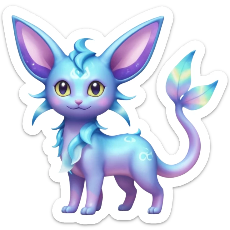 Shiny Nebulae Skitty-Espeon-Lumineon-Vaporeon-Amaura-Dragonair-Fakémon-hybrid-creature (full body)  sticker