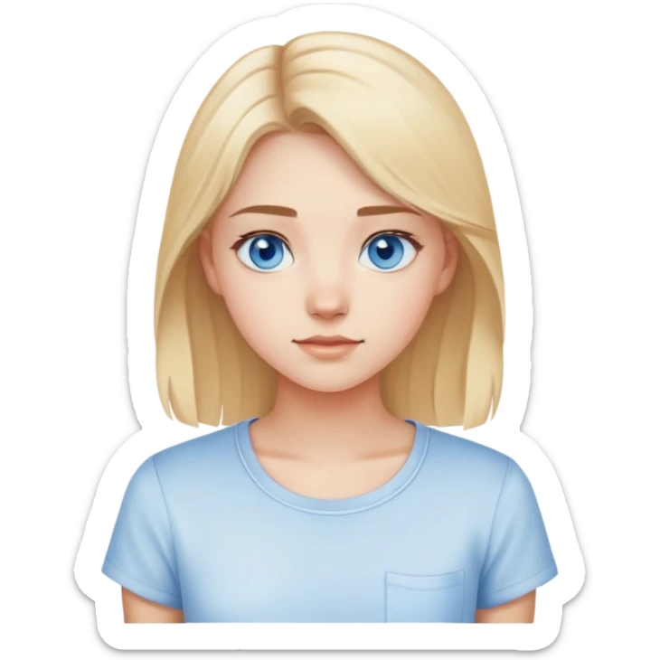 light gentle 20 year old girl in a shirt, light hair, blue eyes sticker