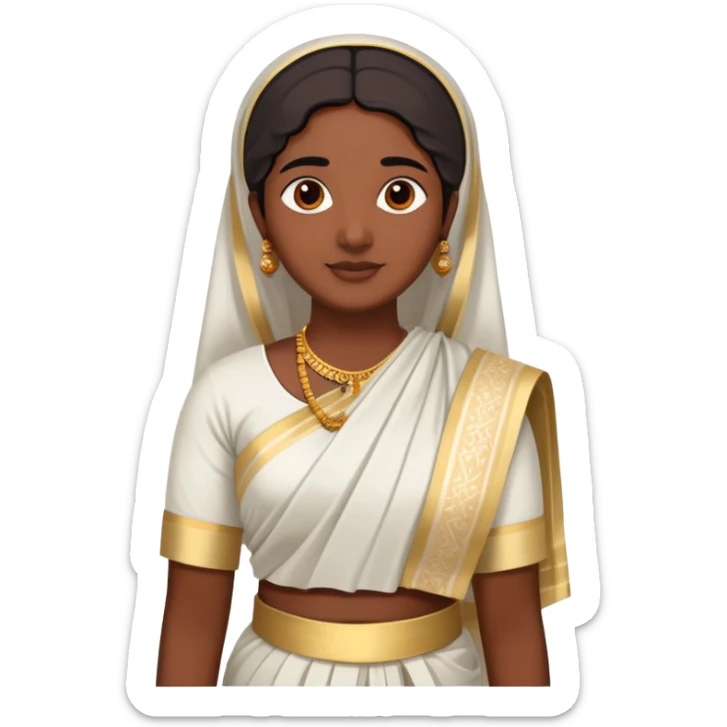 Malayali person in traditional Kerala attire with mundu and kasavu saree sticker