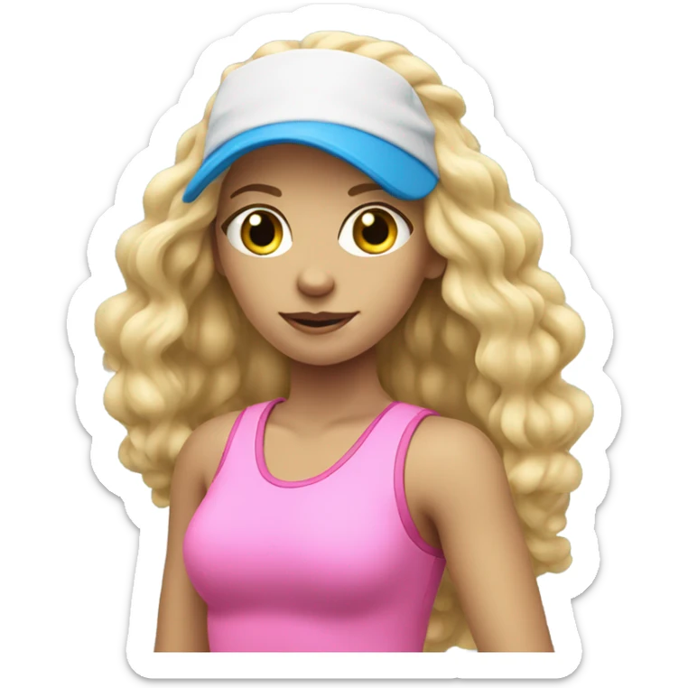 Tennis blonde girl in pink with long hair and blue aye  sticker