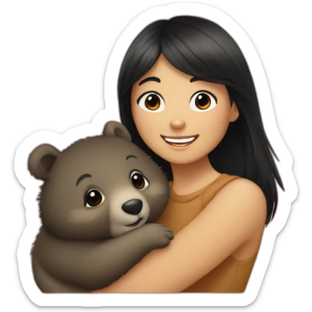 happy-girl-who-is-black-hair-and-hugging-happy-quokka sticker