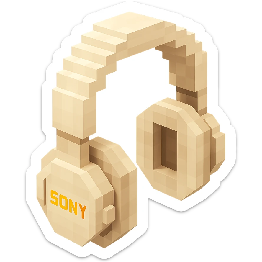 full-size Sony headphones, ivory color, isometric view sticker