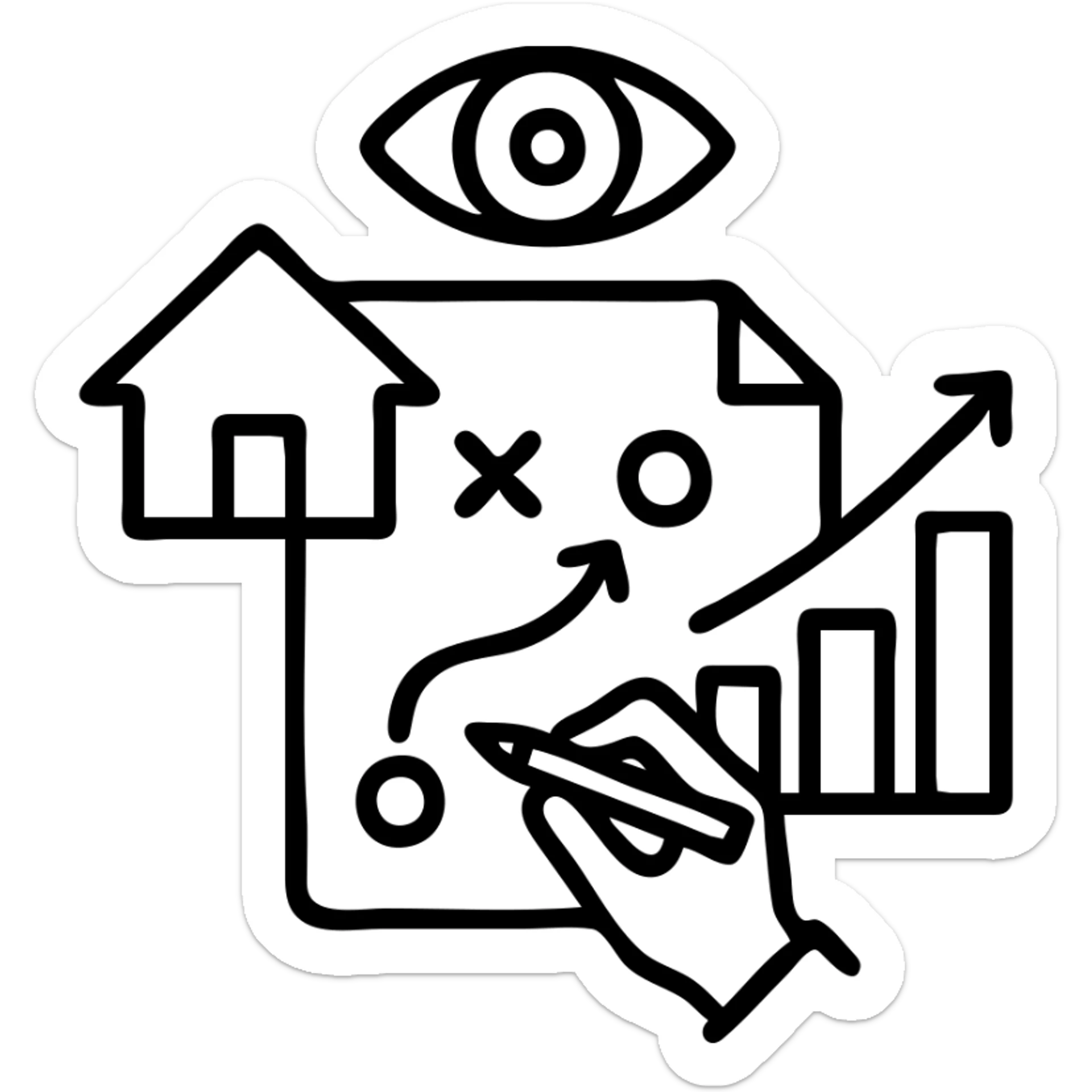 Ícono de real estate que refleje que trabajamos con una estrategia personalizada con visión de ROI y que nuestro método de trabajo nos permite ayudarte a tomar decisiones basadas en datos, rentabilidad y lifestyle. sticker