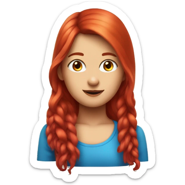 mach mir ein emoji mädchen mit roten langen haaren blauen augen und die hübsch geschminkt ist  sticker