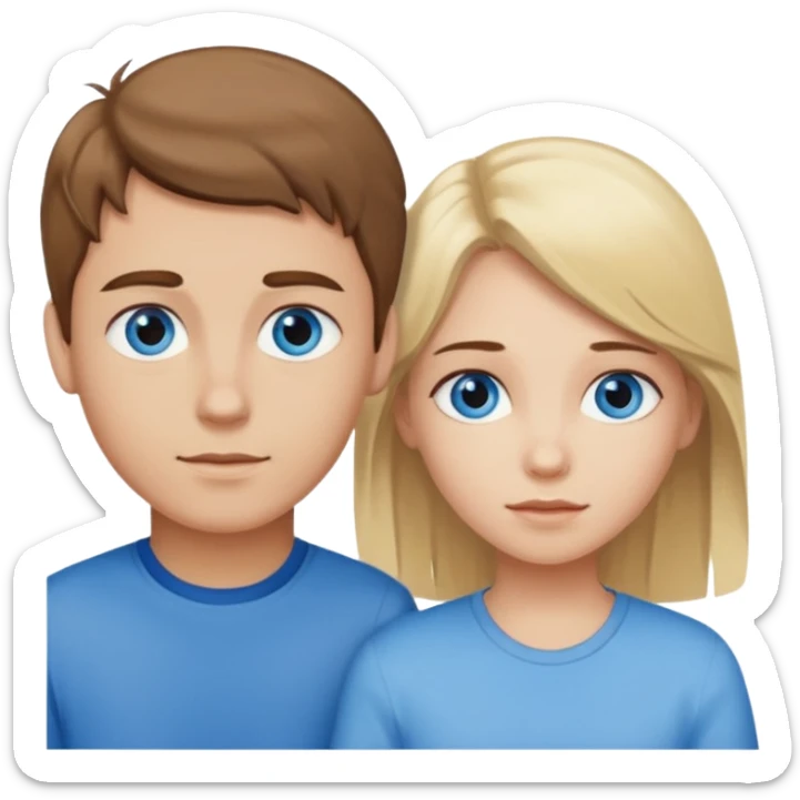 brown haired blue eyed boy next to a blonde haired blue eyed girl  sticker