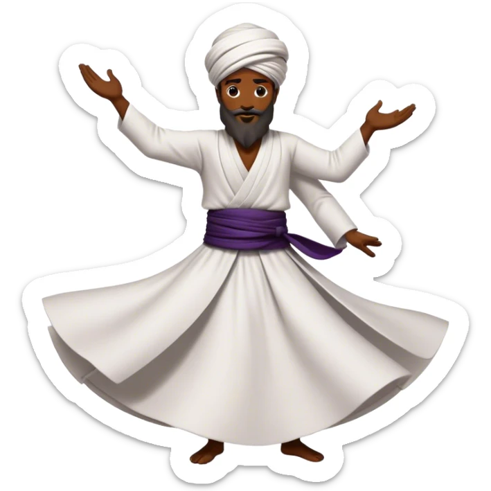 Cinematic Realistic Whirling Dervish Pop Culture Emoji, showcasing a mystical portrayal of traditional Sufi dance rendered with fluid textures and dynamic, spiritual lighting. sticker