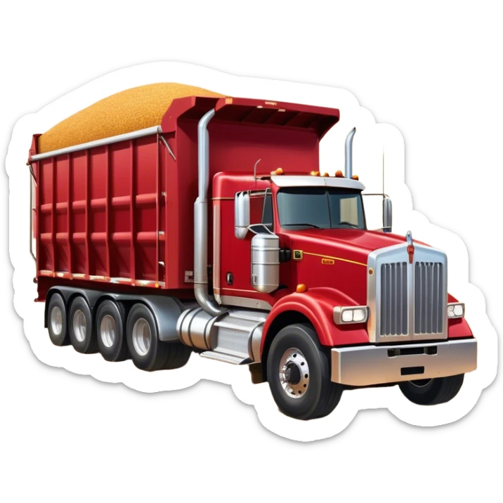 Kenworth T909 (2022) – Cinematic-realistic Kenworth T909 grain truck, its deep red cab gleaming under the scorching Australian sun. The massive trailer is filled to the brim with golden wheat, rolling down dusty farm roads, leaving a faint trail of chaff in its wake. sticker