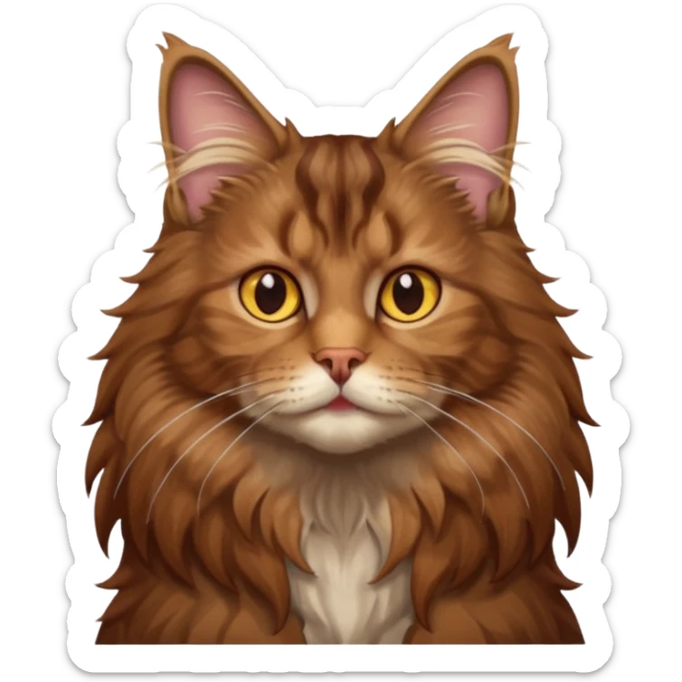 A high-resolution photo-realistic digital illustration of a brown maine coon cat, chest upward sticker