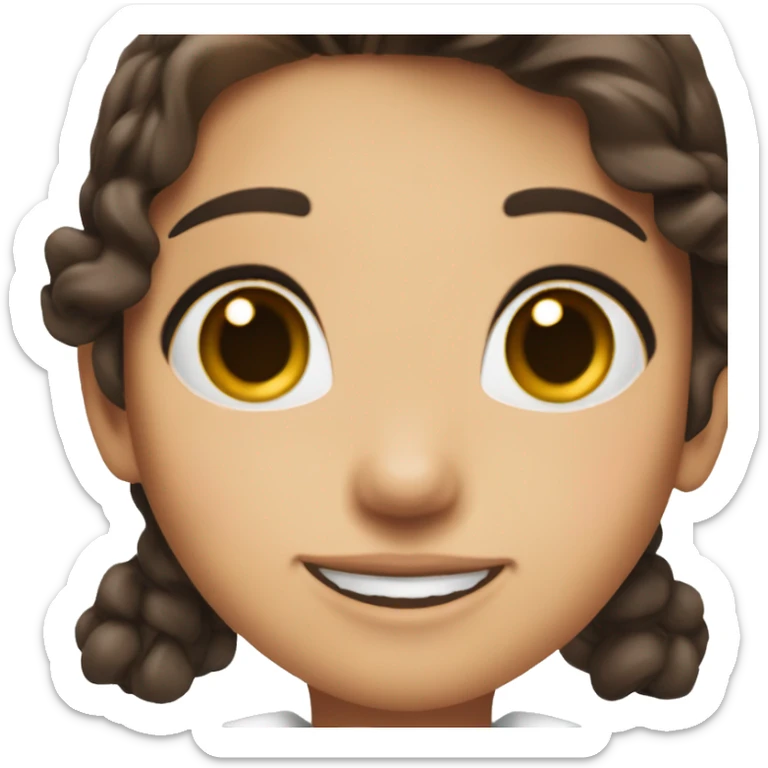 I want a cute girl in a white blouse with black, brown hair down to her shoulders, brown eyes, a little makeup, who smiles. sticker