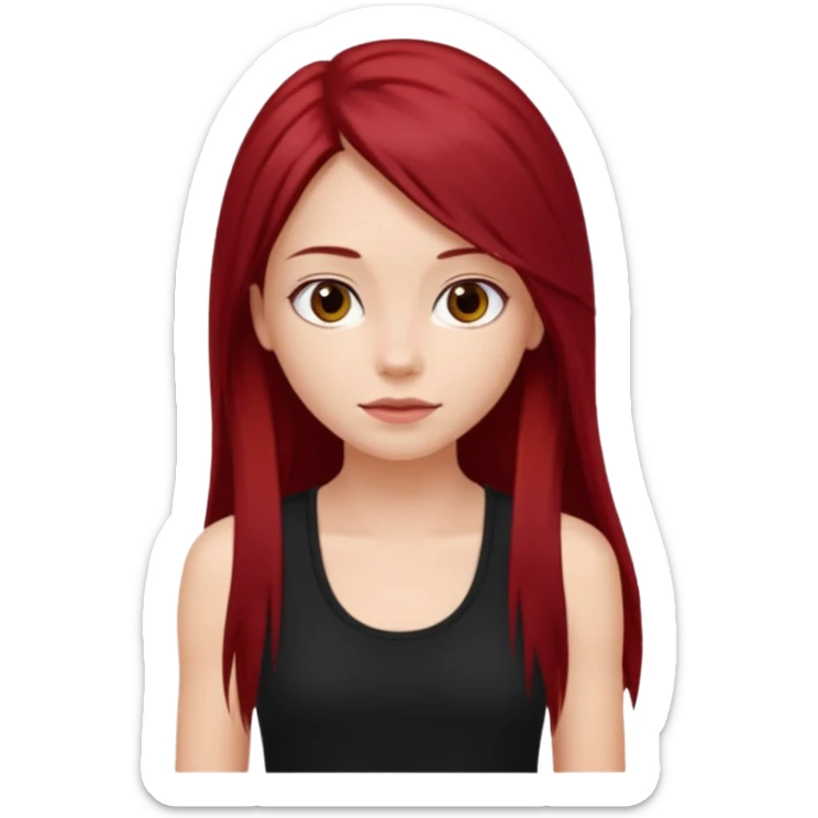 a pretty bratz fair girl with long dark red straight hair, wearing a black tank top sticker