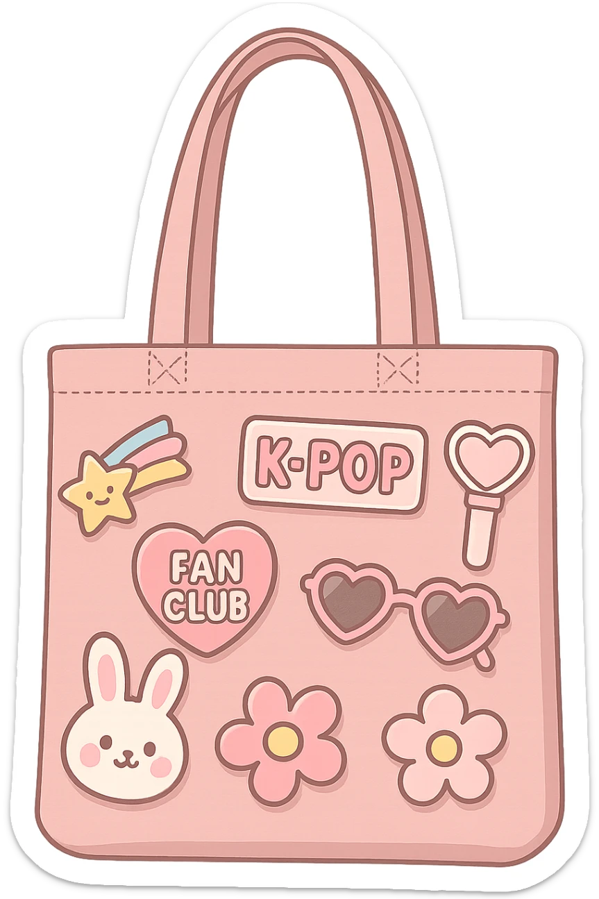 pink kpop fan club tote bag with cute and trendy pins sticker