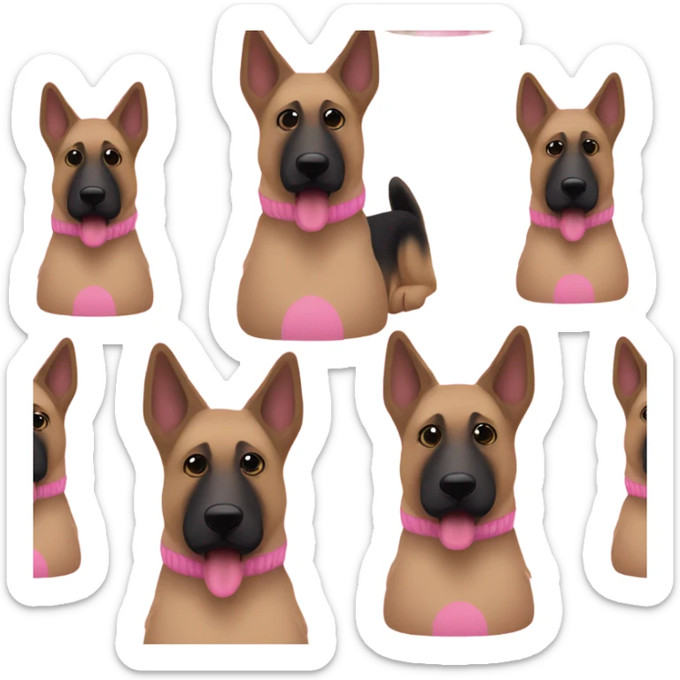 Blonde black and brown German shepherd with silly face and puppy dog eyes wearing pink sweater sticker