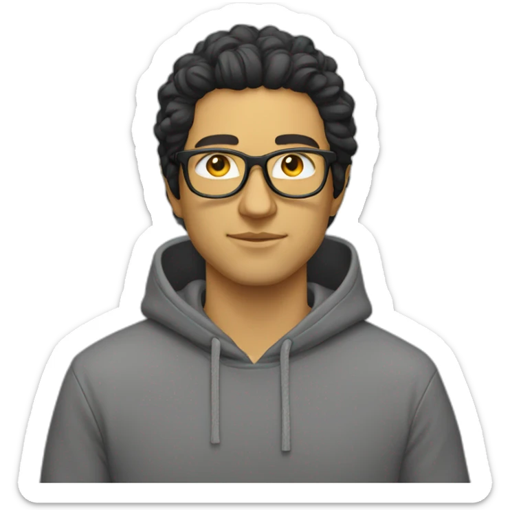 White man with yellow tinted glasses and black hair in a gray hoodie sticker