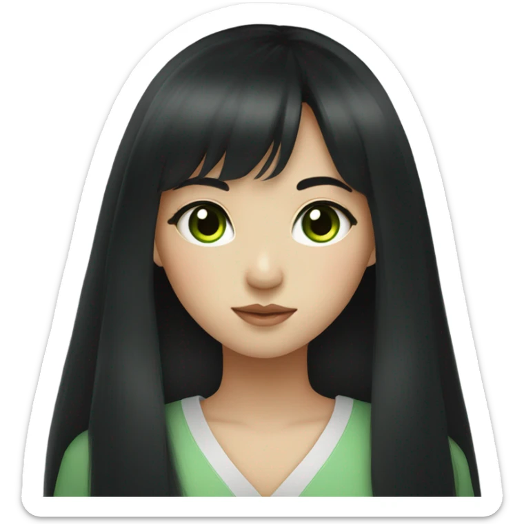 Beautiful girl,Black hair,long hair,Bang hair,Green eyes,Korean sticker