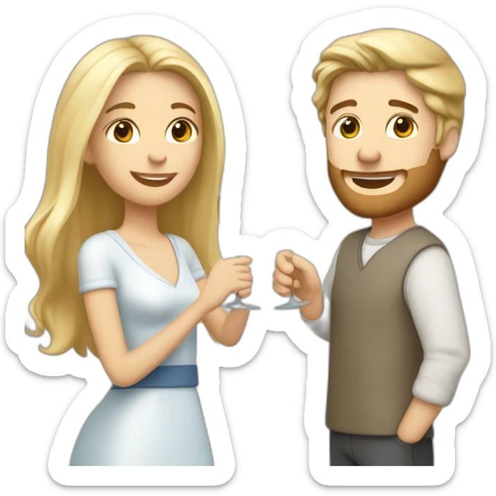 A white female with brown eyes and blond medium long hair and a white male with blue eyes and grey hair, they toast to each other with a glass of white wine. sticker