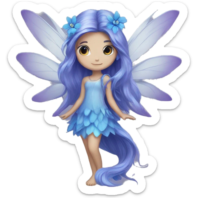 Beautiful, blue flower, fairy, blue, silver, purple, long hair, big wings sticker