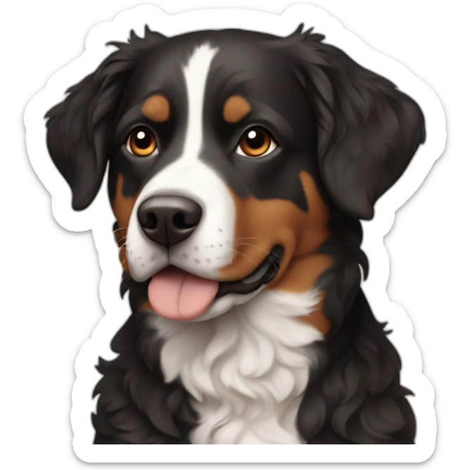 Russian guy with curly brown hair with dog Entlebucher zennenhund sticker