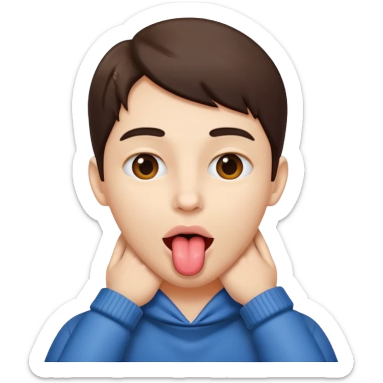 Person with their two hands around their neck, with their tongue sticking out sticker