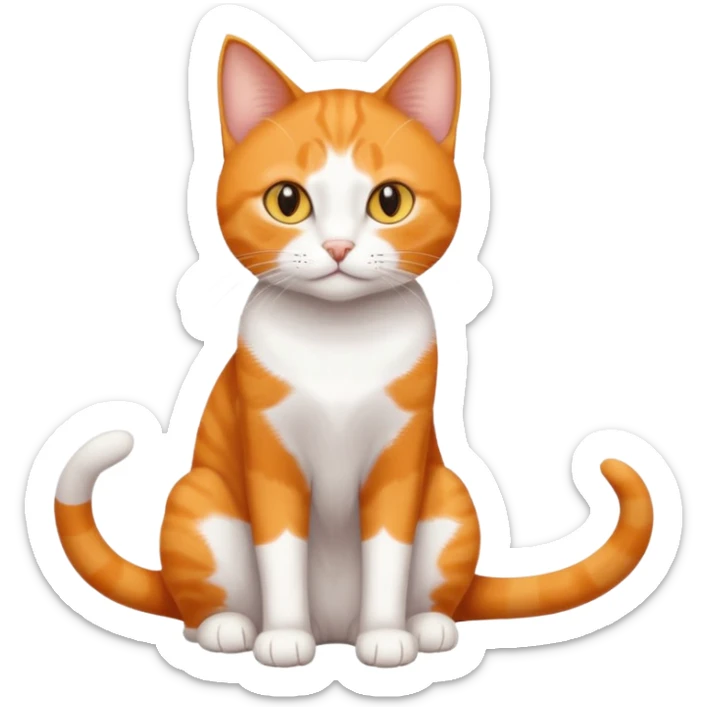 full body realistic orange domestic shorthair slim cat with yellow/orange eyes paw being white and the other being half sticker