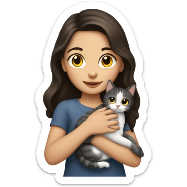 portrait of a beautiful brunette girl holding a cat sticker