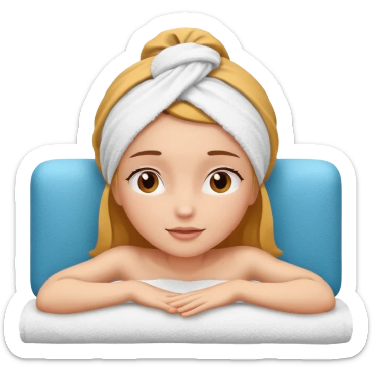 spa A contented and relaxed girl with a towel on her head in a white robe lies on a couch. The icon displays the couch and the girl in full three-quarter view. sticker