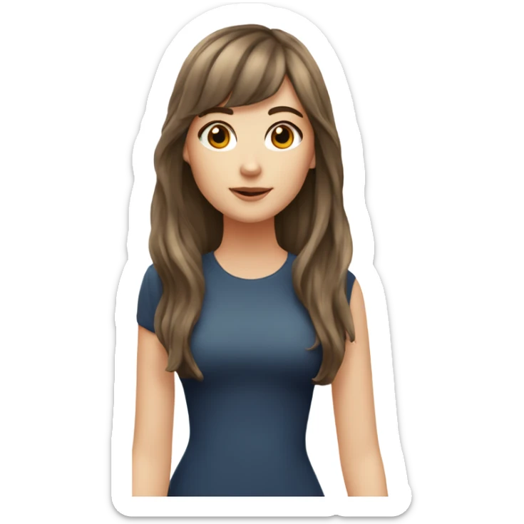 White girl brown eyes with long voluminous brown hair with bangs sticker