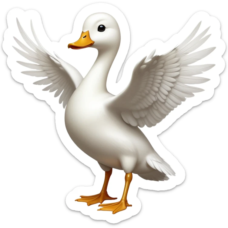 cinematic-[white duck]-realistic-full-body-perched-emoji,-wings-tucked-neatly elegant,-head-tilted-dramatically,-sleek-[white]-feathers,-simplified-yet-realistic-focused-features,-highly-detailed,-glowing-with-an-almost-sarcastic-glow sticker