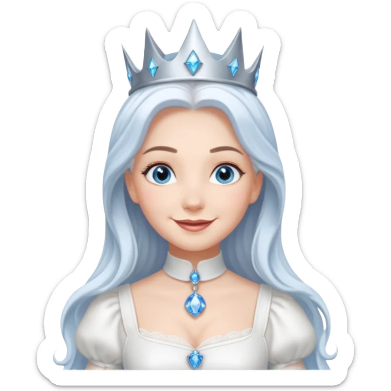 Good Witch of the North from the Wizard of Oz with blue eyes, white long hair, white outfit sticker